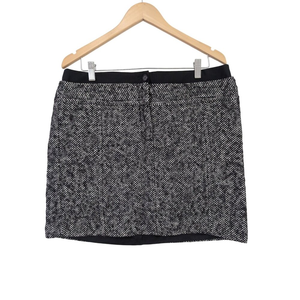 Ann Taylor LOFT Tweed Mini Skirt Womens 14 Black White Wool Blend Office Career